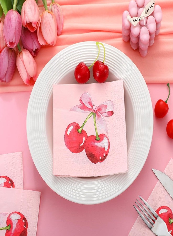 Reallnaive 50 Pcs Galentines Day Decoration Napkin Valentine Day Heart Napkin 3 Ply Ladies Galentines Gang Pink Bow Cherry Dinner Disposable Paper Party Supplies for Wedding Birthday(Cherry Bow) - Image 3